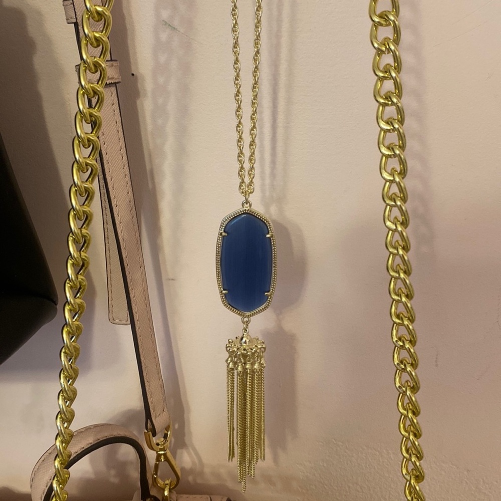Kendra Scott Rayne Gold Pendent Necklace in Navy Cats Eye.